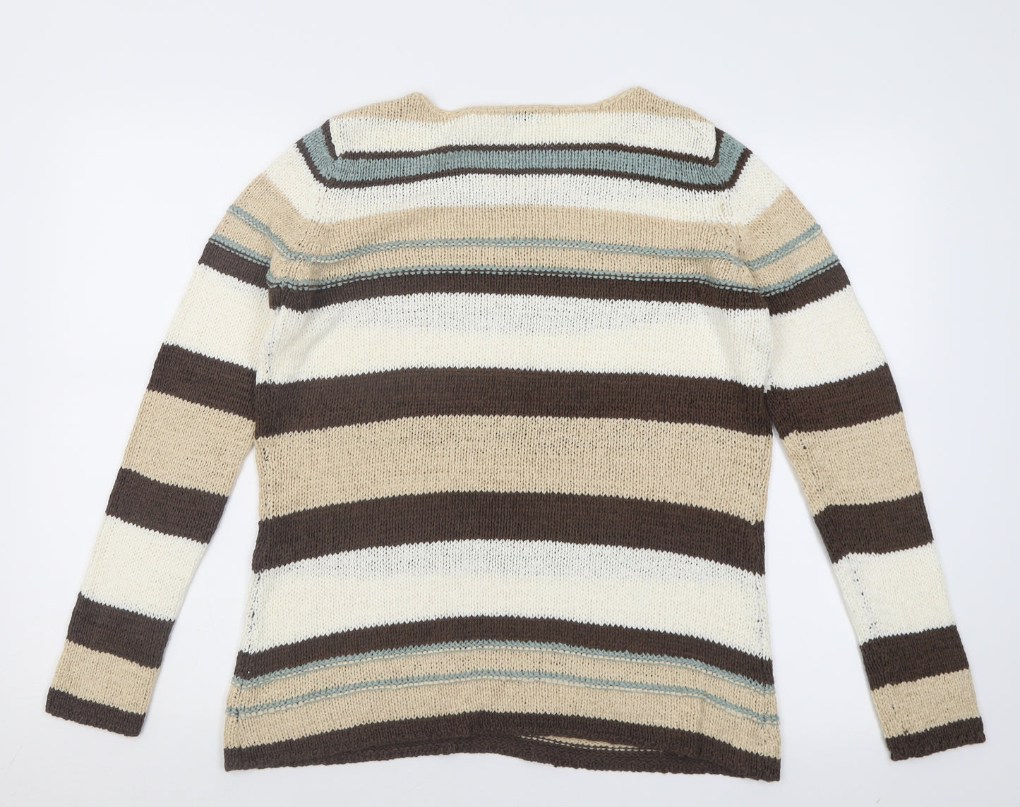 evie Womens Brown Crew Neck Striped Acrylic Pullover Jumper Size 16