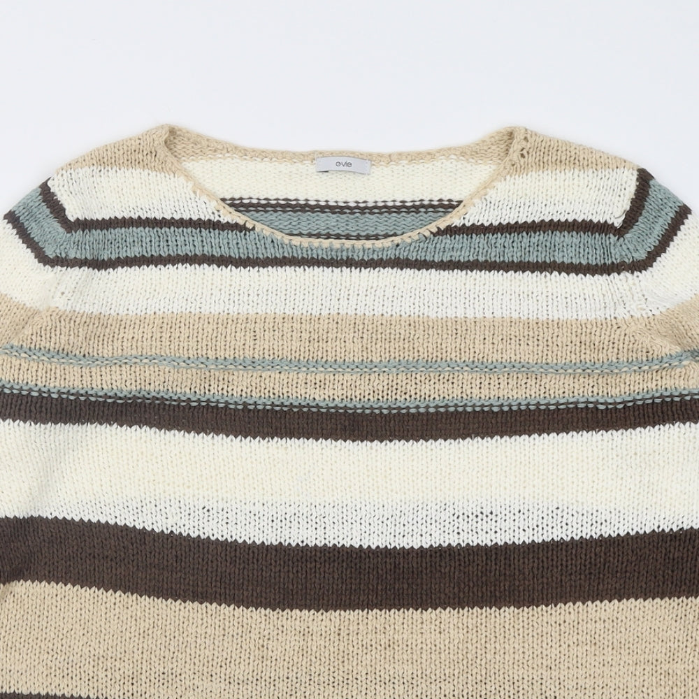 evie Womens Brown Crew Neck Striped Acrylic Pullover Jumper Size 16