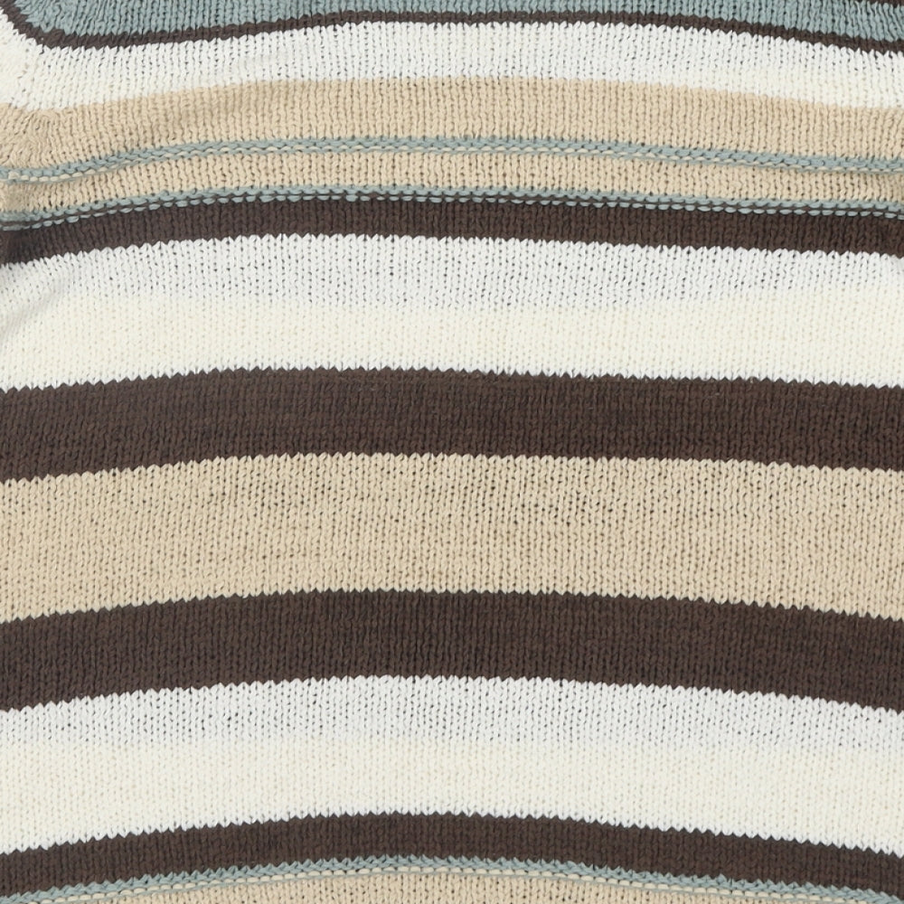 evie Womens Brown Crew Neck Striped Acrylic Pullover Jumper Size 16