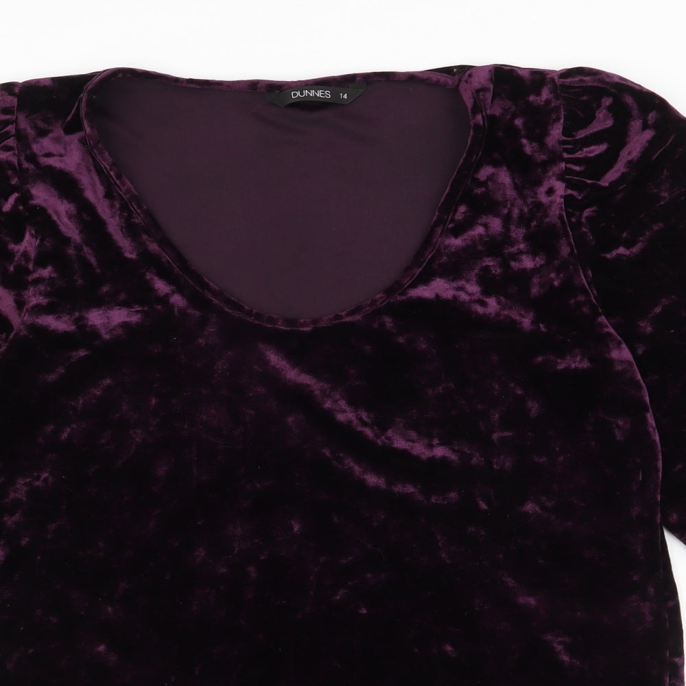 Dunnes Stores Womens Purple  Polyester Basic T-Shirt Size 14 Round Neck
