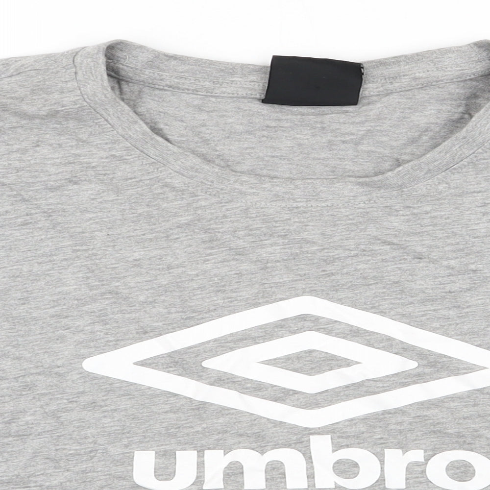Umbro Womens Grey  Cotton Cropped T-Shirt Size M Round Neck