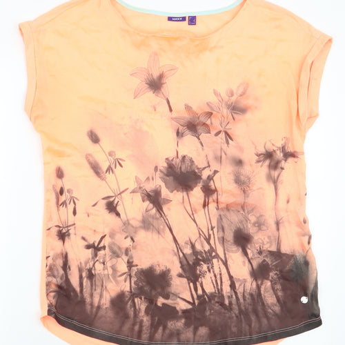 Mexx Womens Orange Floral Polyester Jersey Blouse Size L Round Neck