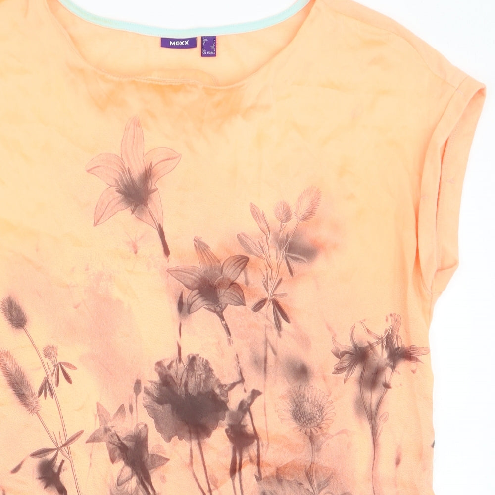 Mexx Womens Orange Floral Polyester Jersey Blouse Size L Round Neck
