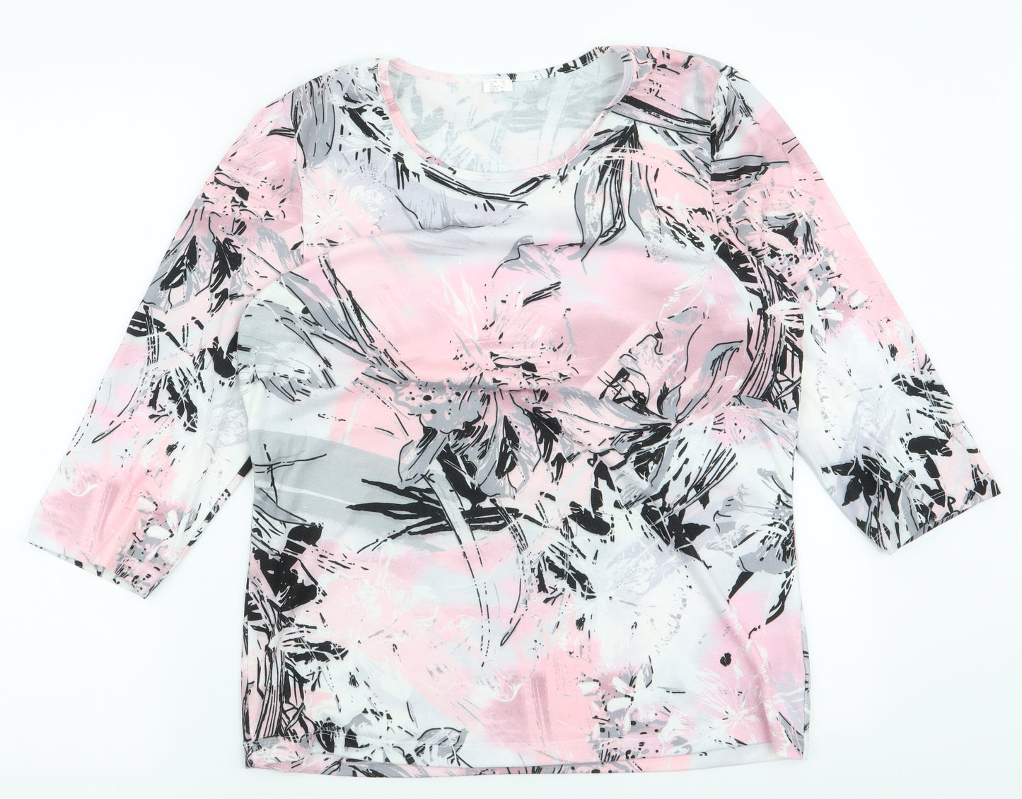 Preworn Womens Pink Floral Polyester Jersey T-Shirt Size 14 Round Neck