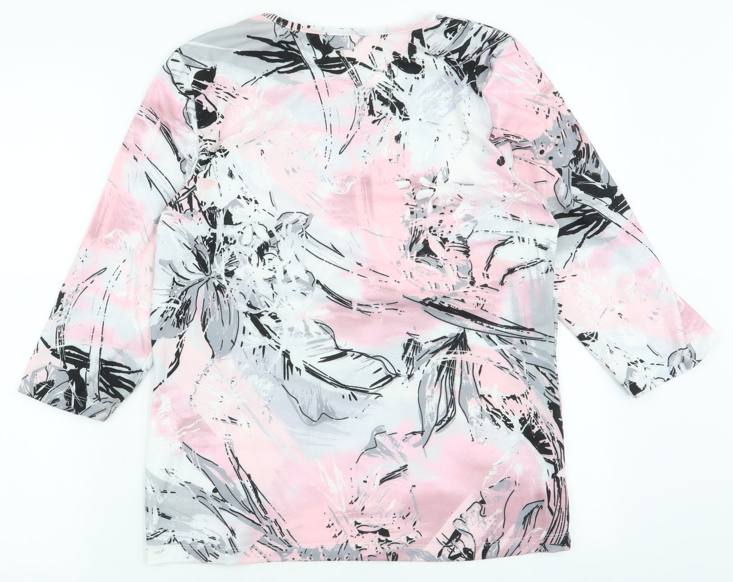 Preworn Womens Pink Floral Polyester Jersey T-Shirt Size 14 Round Neck