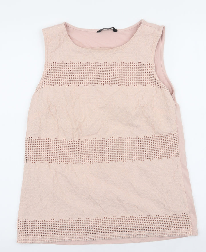 Dunnes Stores Womens Pink Floral Cotton Jersey Tank Size 14 Round Neck