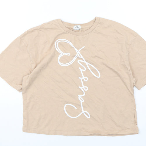 River Island  Girls Beige  Cotton Cropped T-Shirt Size 11-12 Years Round Neck Pullover