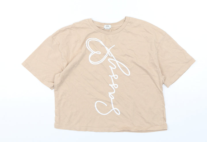 River Island  Girls Beige  Cotton Cropped T-Shirt Size 11-12 Years Round Neck Pullover
