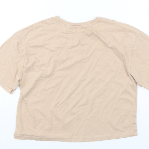 River Island  Girls Beige  Cotton Cropped T-Shirt Size 11-12 Years Round Neck Pullover