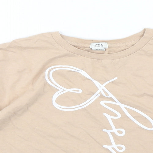 River Island  Girls Beige  Cotton Cropped T-Shirt Size 11-12 Years Round Neck Pullover