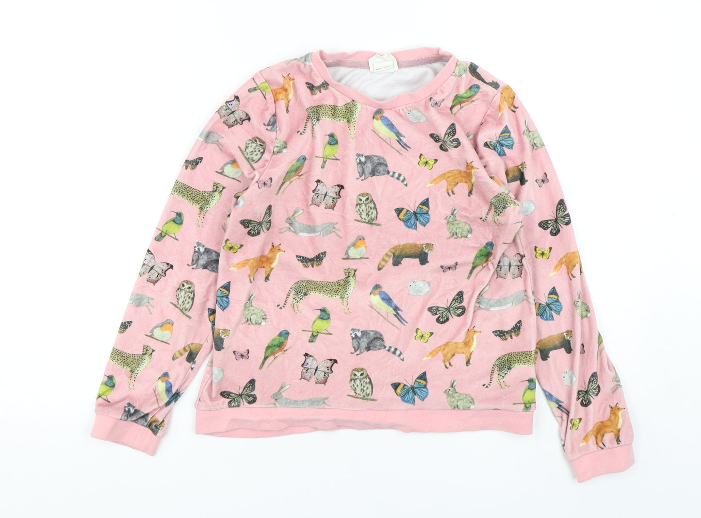 H&M Girls Pink Round Neck Geometric Polyester Pullover Jumper Size 9-10 Years  Pullover - Animals