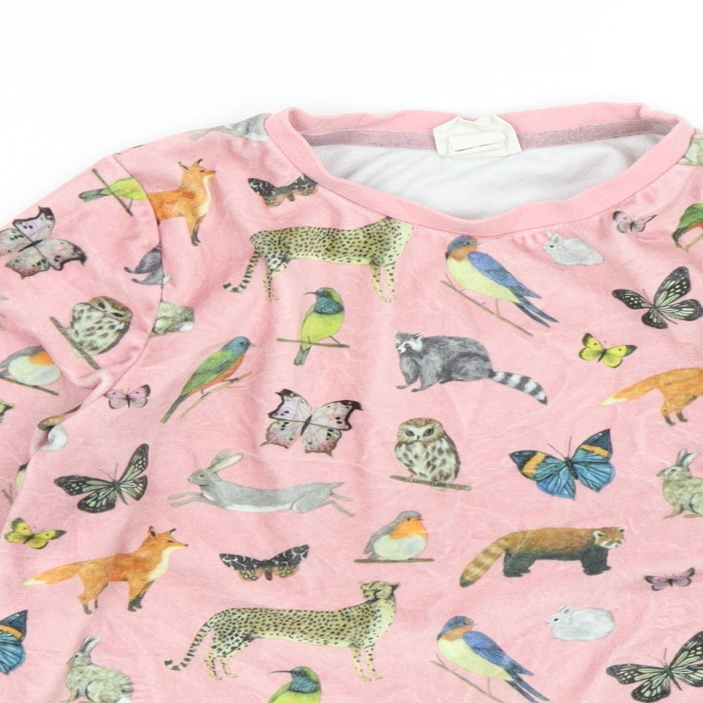 H&M Girls Pink Round Neck Geometric Polyester Pullover Jumper Size 9-10 Years  Pullover - Animals