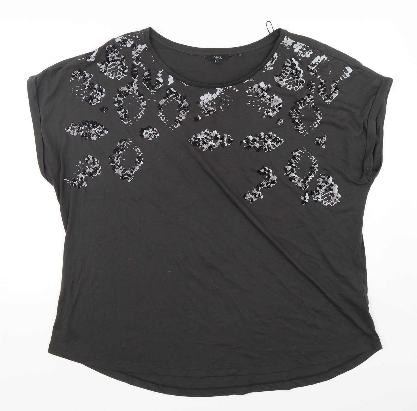 NEXT Womens Grey Animal Print Cotton Basic T-Shirt Size 22 Round Neck