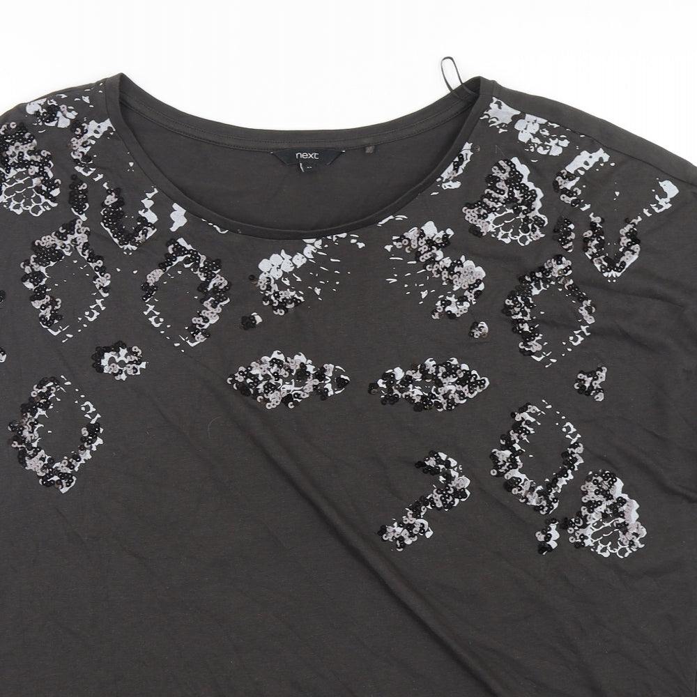 NEXT Womens Grey Animal Print Cotton Basic T-Shirt Size 22 Round Neck