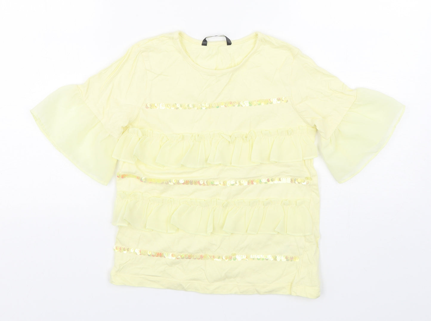 George Girls Yellow  Cotton Basic T-Shirt Size 8-9 Years Round Neck Pullover