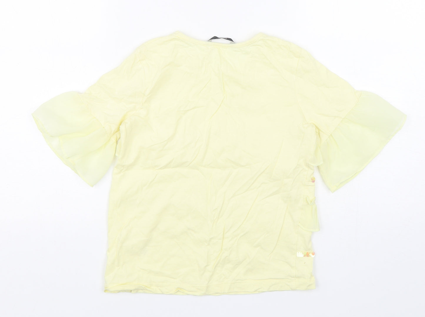 George Girls Yellow  Cotton Basic T-Shirt Size 8-9 Years Round Neck Pullover