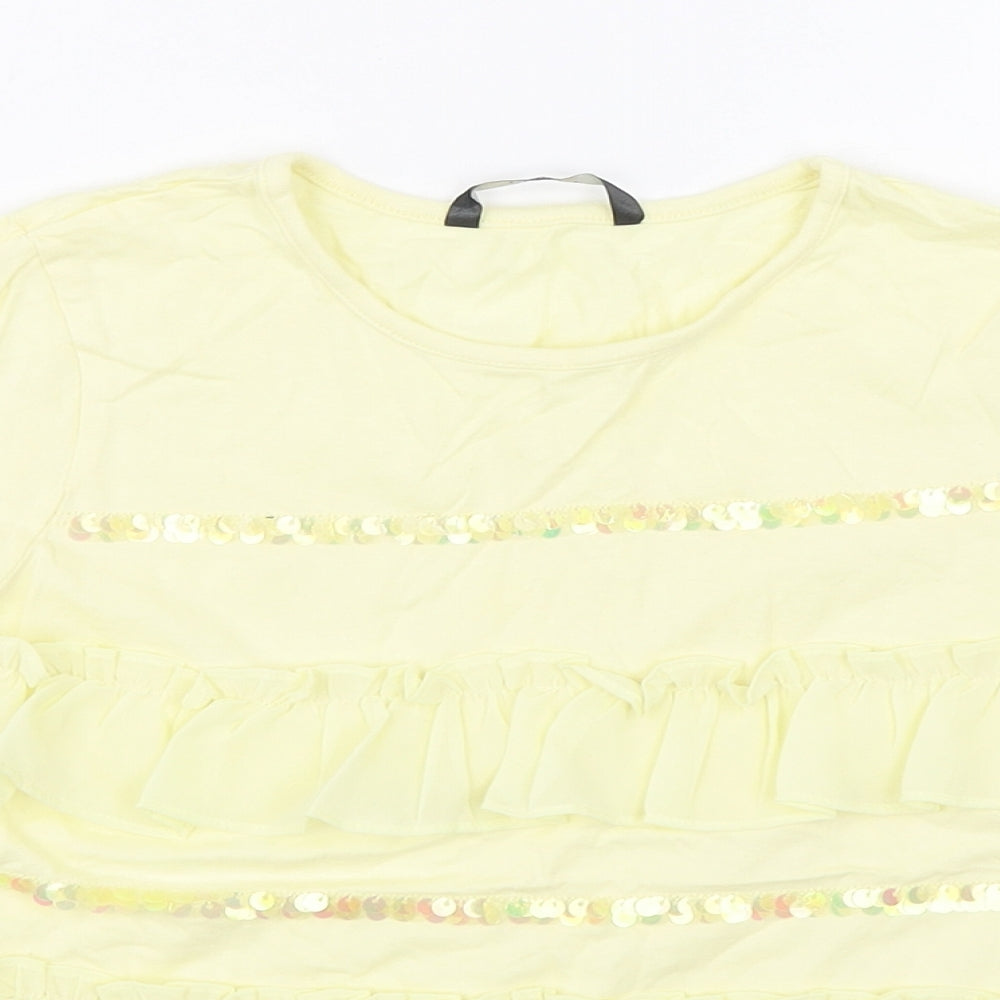 George Girls Yellow  Cotton Basic T-Shirt Size 8-9 Years Round Neck Pullover