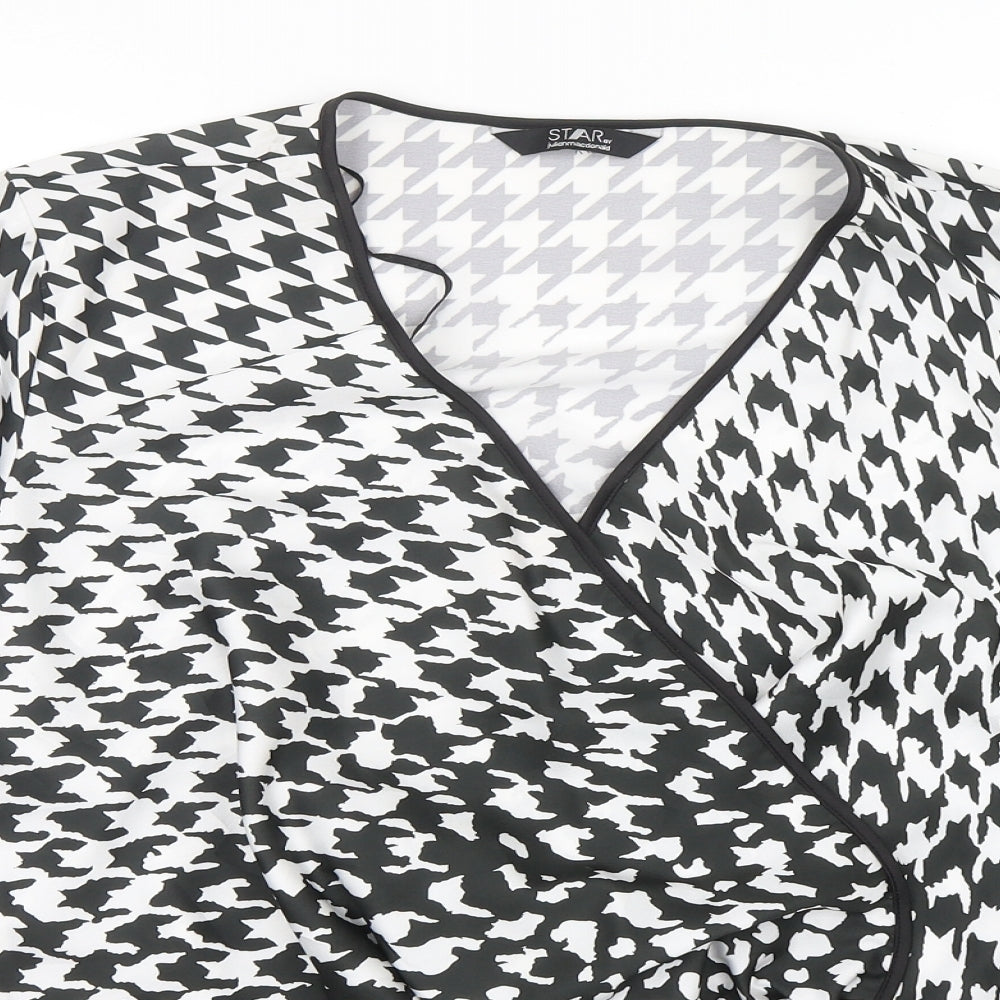 Star by Julien MacDonald Womens Multicoloured Houndstooth Polyester Basic Blouse Size 16 V-Neck