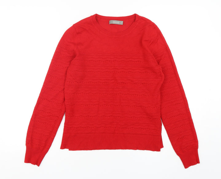 Oasis Womens Red Round Neck Viscose Pullover Jumper Size S