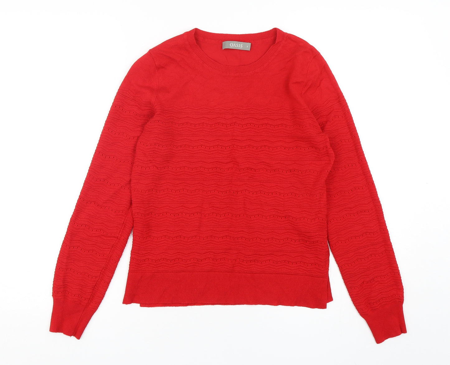Oasis Womens Red Round Neck  Viscose Pullover Jumper Size S