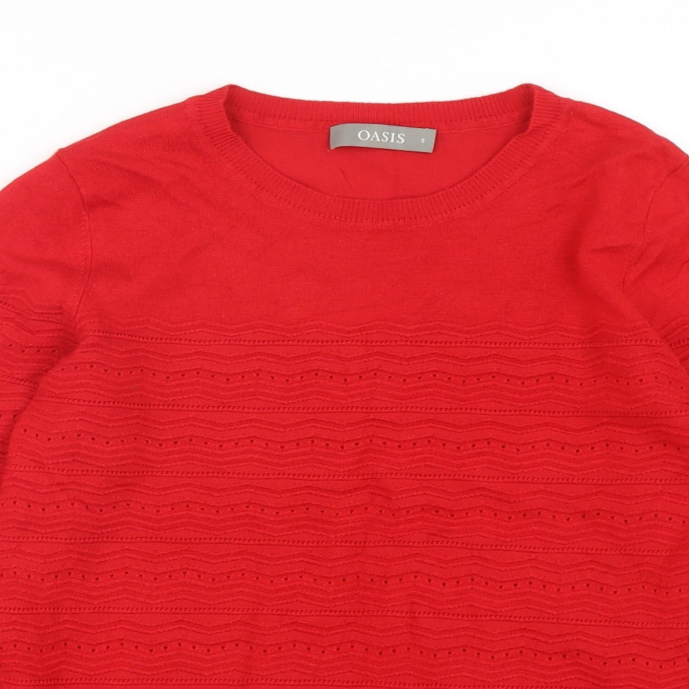Oasis Womens Red Round Neck  Viscose Pullover Jumper Size S