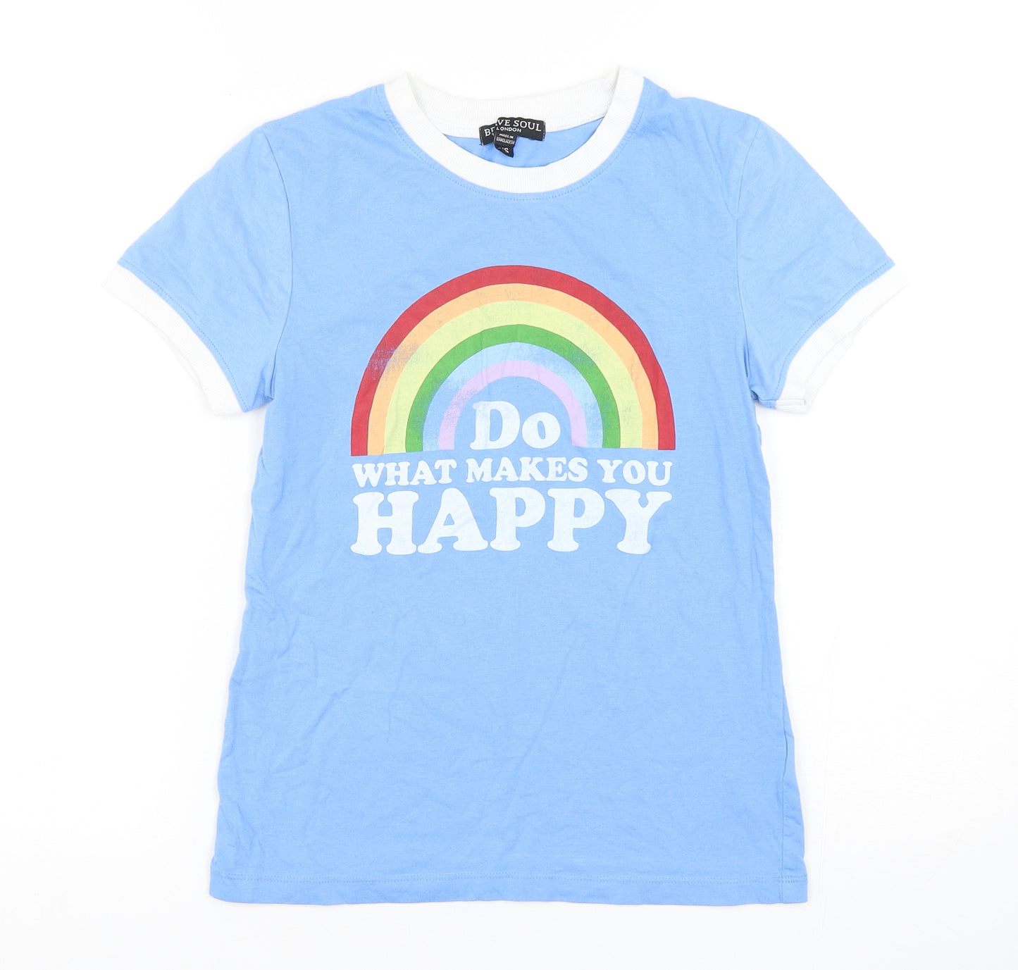 Brave Soul Womens Blue  Cotton Basic T-Shirt Size XS Round Neck
