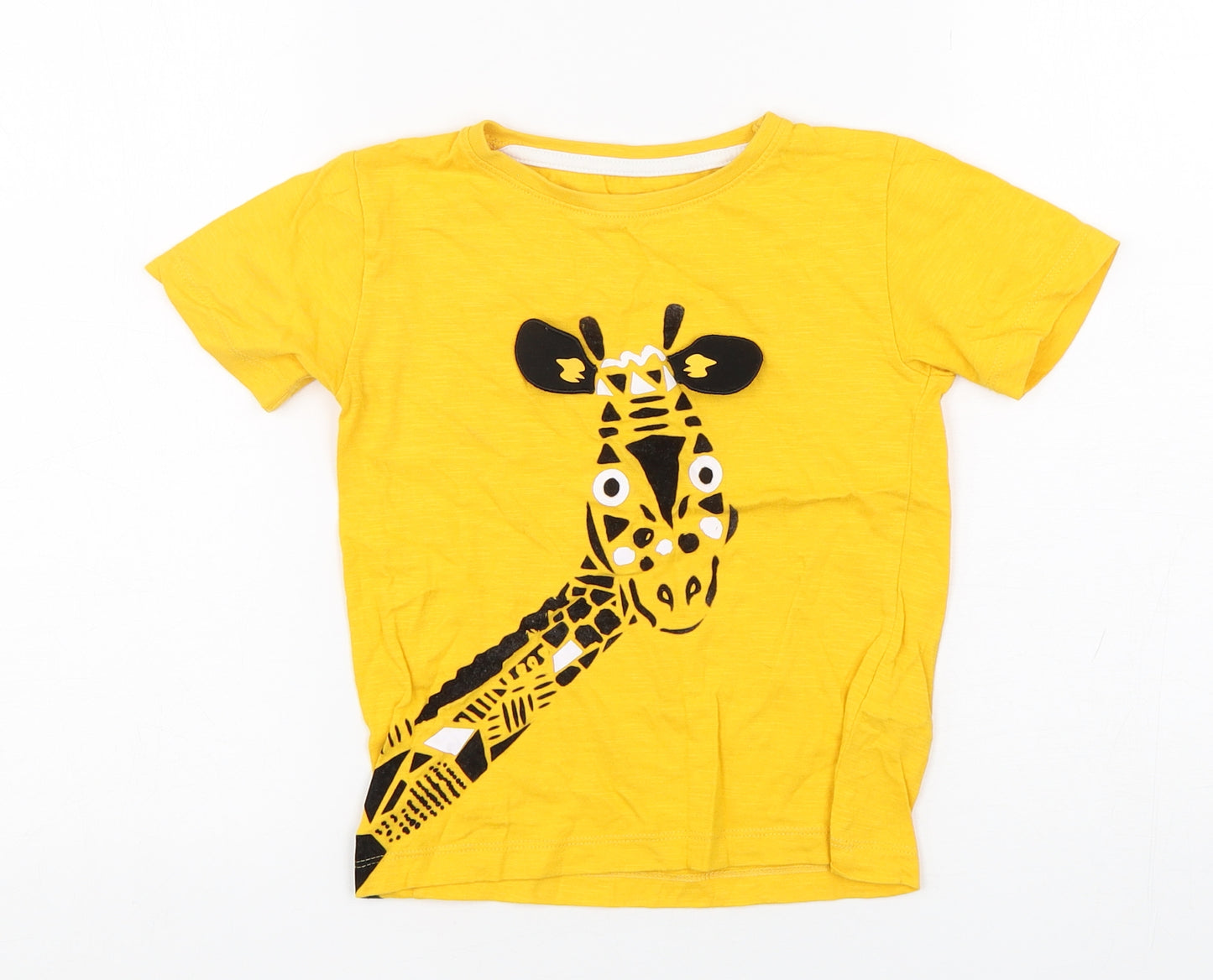 Urban Rascals Boys Yellow  Cotton Basic T-Shirt Size 3-4 Years Round Neck Pullover - Giraffe