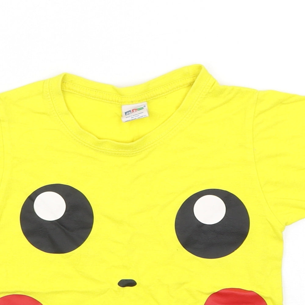 Anbor Boys Yellow  Cotton Basic T-Shirt Size 3-4 Years Round Neck Pullover - Pikachu