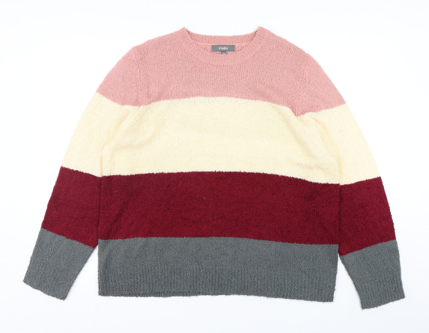 Studio Womens Multicoloured Round Neck Striped Acrylic Pullover Jumper Size 20