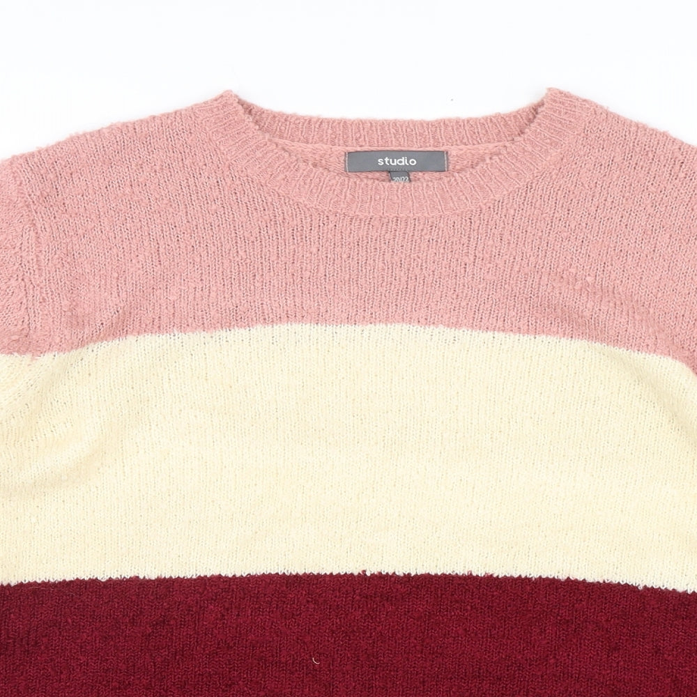Studio Womens Multicoloured Round Neck Striped Acrylic Pullover Jumper Size 20