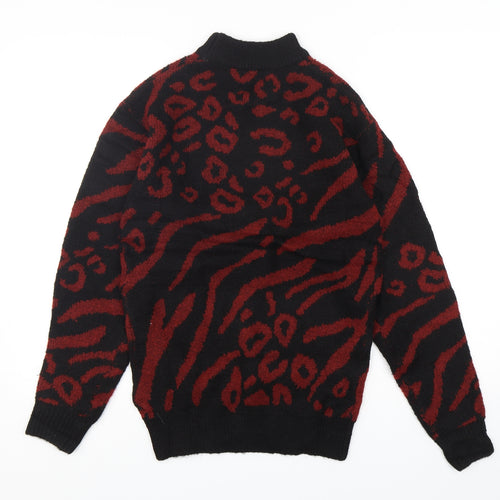 Love Knitwear Womens Multicoloured Mock Neck Animal Print Acrylic Pullover Jumper Size 14