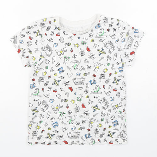 Matalan  Boys Multicoloured Geometric Cotton Basic T-Shirt Size 5-6 Years Round Neck Pullover - Beach