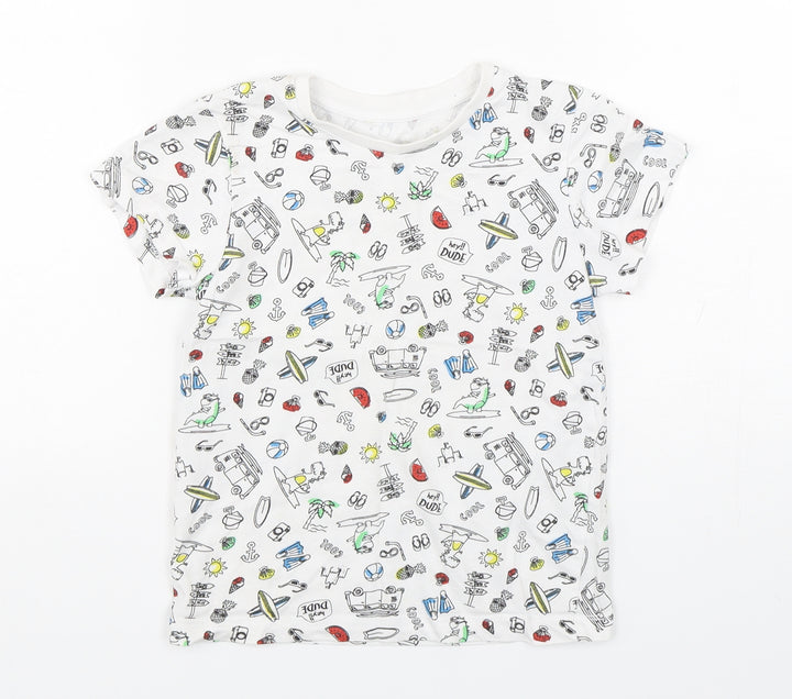 Matalan Boys Multicoloured Geometric Cotton Basic T-Shirt Size 5-6 Years Round Neck Pullover - Beach