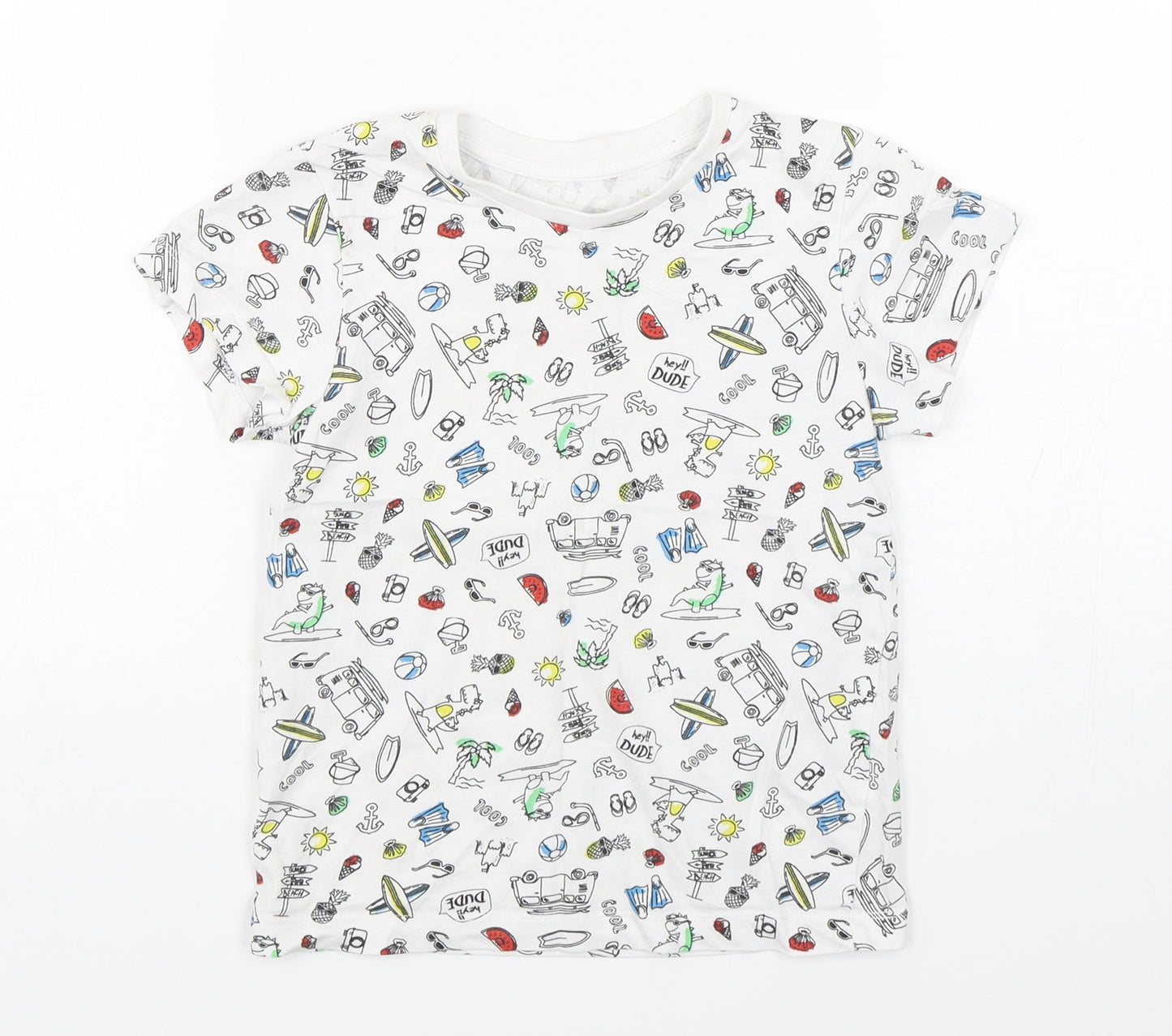 Matalan  Boys Multicoloured Geometric Cotton Basic T-Shirt Size 5-6 Years Round Neck Pullover - Beach