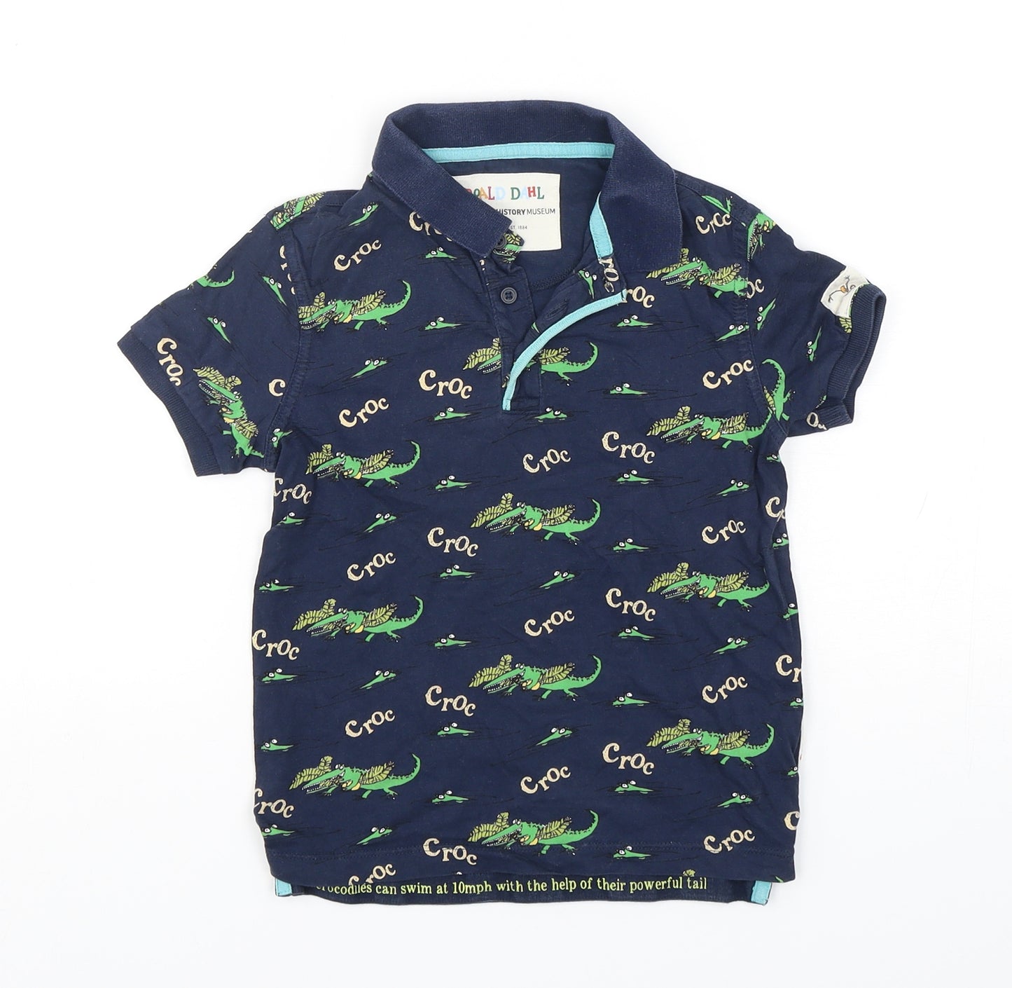 Marks and Spencer Boys Blue Geometric Cotton Basic Polo Size 5-6 Years Collared Pullover - Roald Dahl