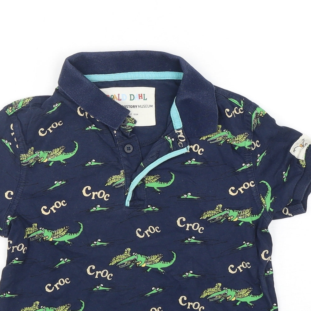 Marks and Spencer Boys Blue Geometric Cotton Basic Polo Size 5-6 Years Collared Pullover - Roald Dahl