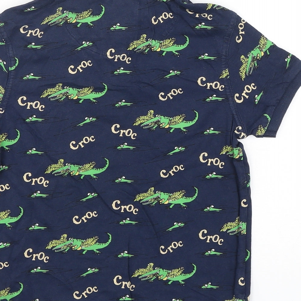 Marks and Spencer Boys Blue Geometric Cotton Basic Polo Size 5-6 Years Collared Pullover - Roald Dahl