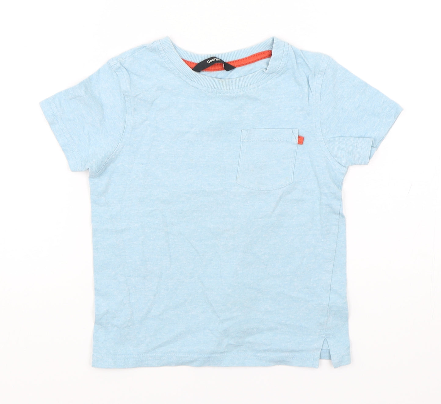 George Boys Blue  Cotton Basic T-Shirt Size 3-4 Years Round Neck Pullover