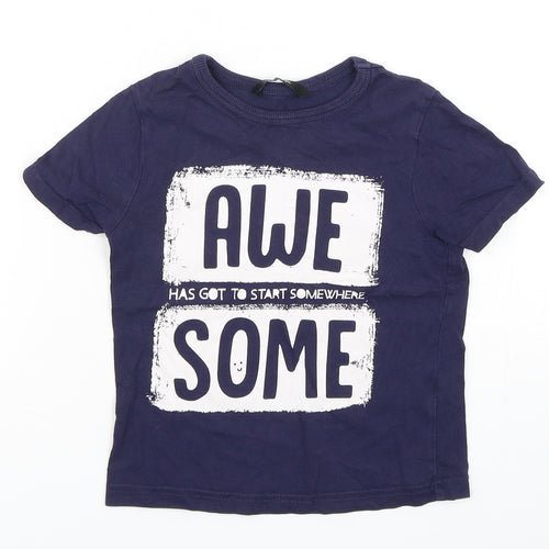 George Boys Blue  Cotton Basic T-Shirt Size 2-3 Years Round Neck Pullover
