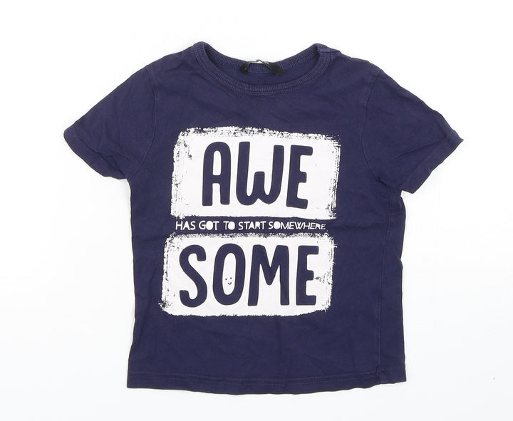 George Boys Blue Cotton Basic T-Shirt Size 2-3 Years Round Neck Pullover