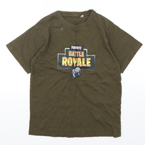 JHK Boys Green  Cotton Basic T-Shirt Size 10-11 Years Round Neck Pullover - Fortnite