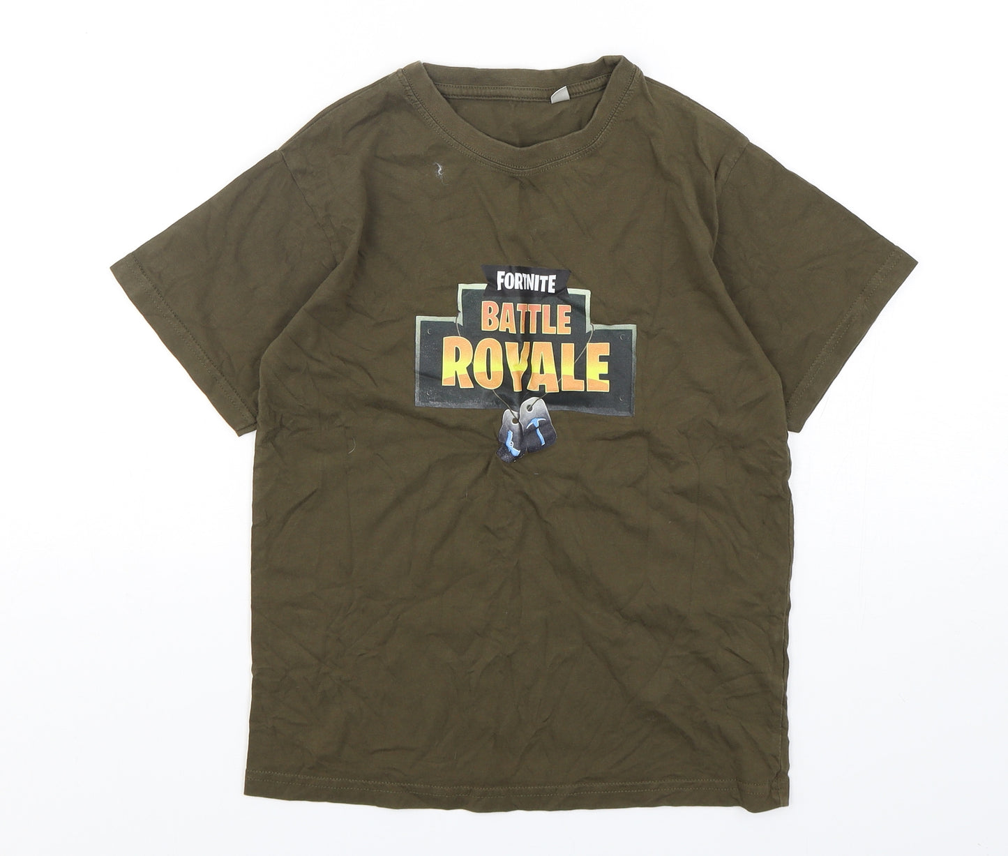 JHK Boys Green  Cotton Basic T-Shirt Size 10-11 Years Round Neck Pullover - Fortnite