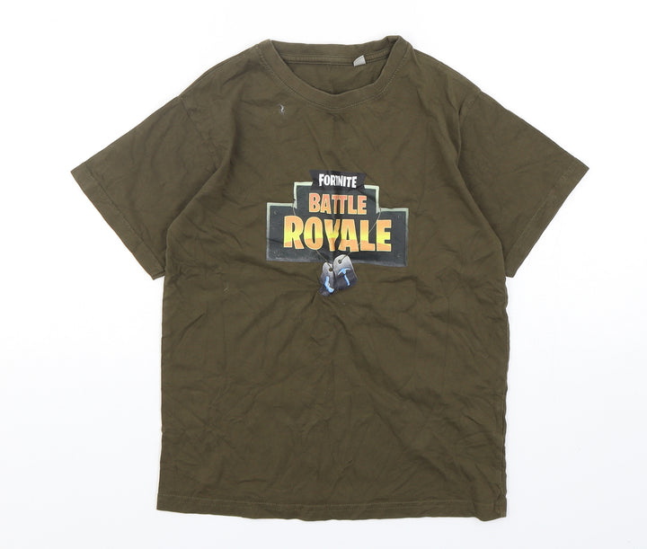 JHK Boys Green  Cotton Basic T-Shirt Size 10-11 Years Round Neck Pullover - Fortnite