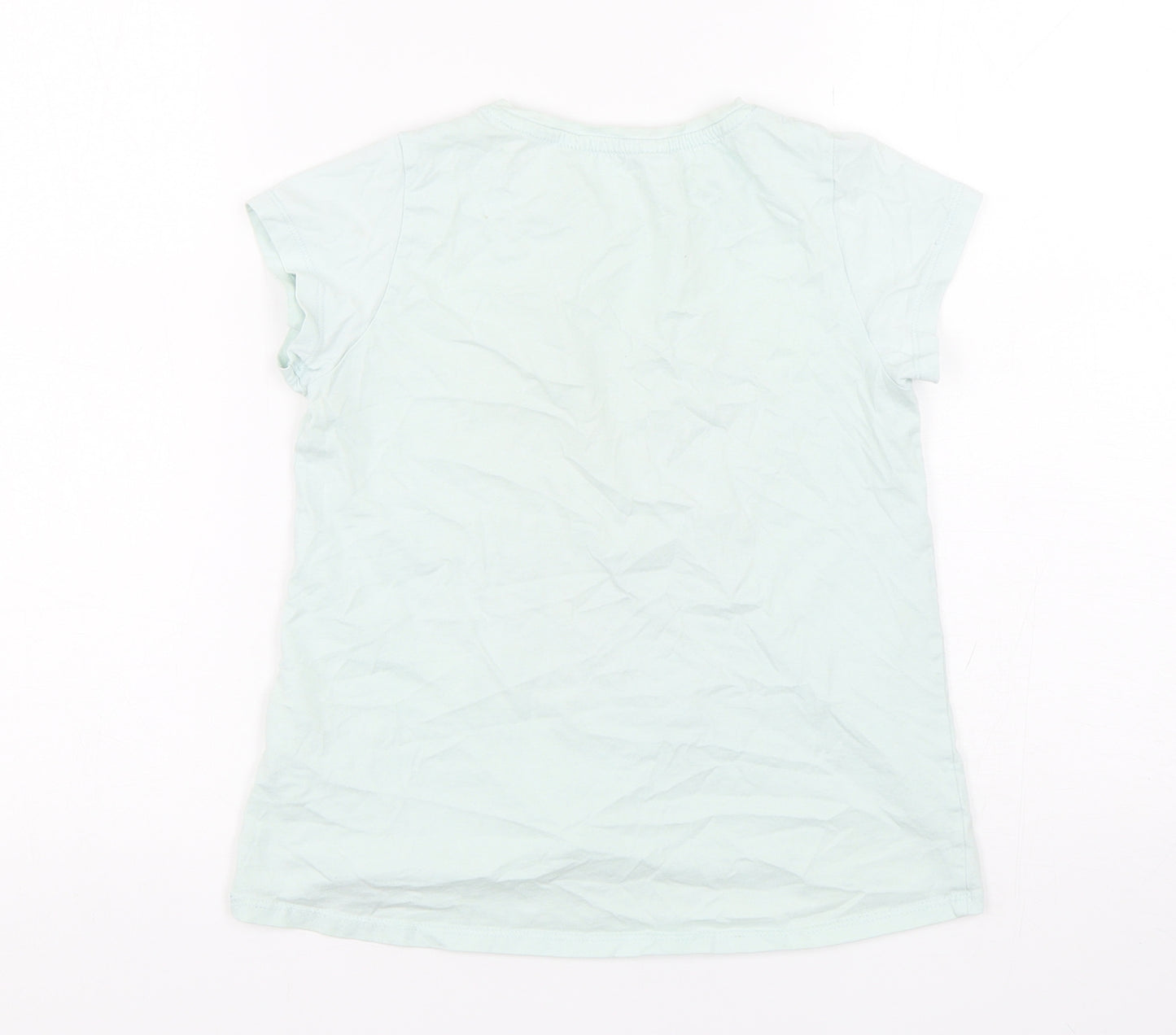 H&M Girls Green  Cotton Basic T-Shirt Size 9-10 Years Round Neck Pullover - Unicorn