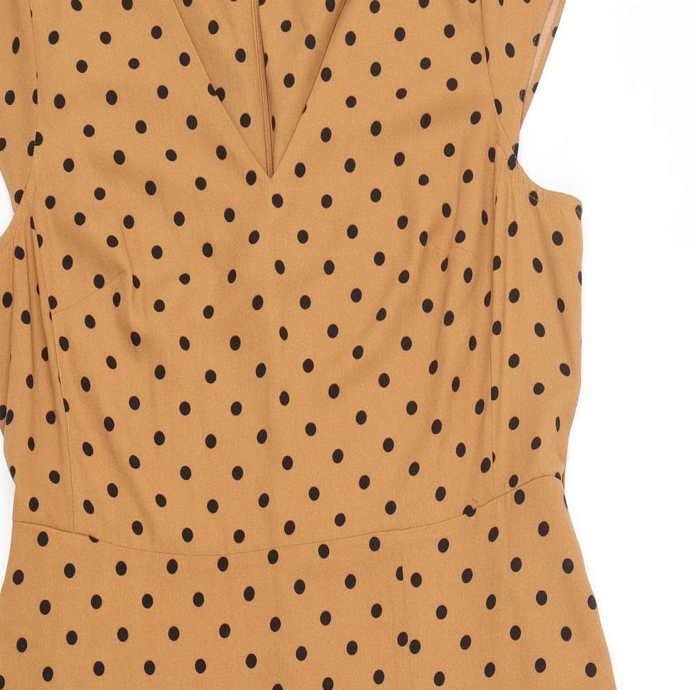 TU Womens Beige Polka Dot Polyester A-Line  Size 16  V-Neck