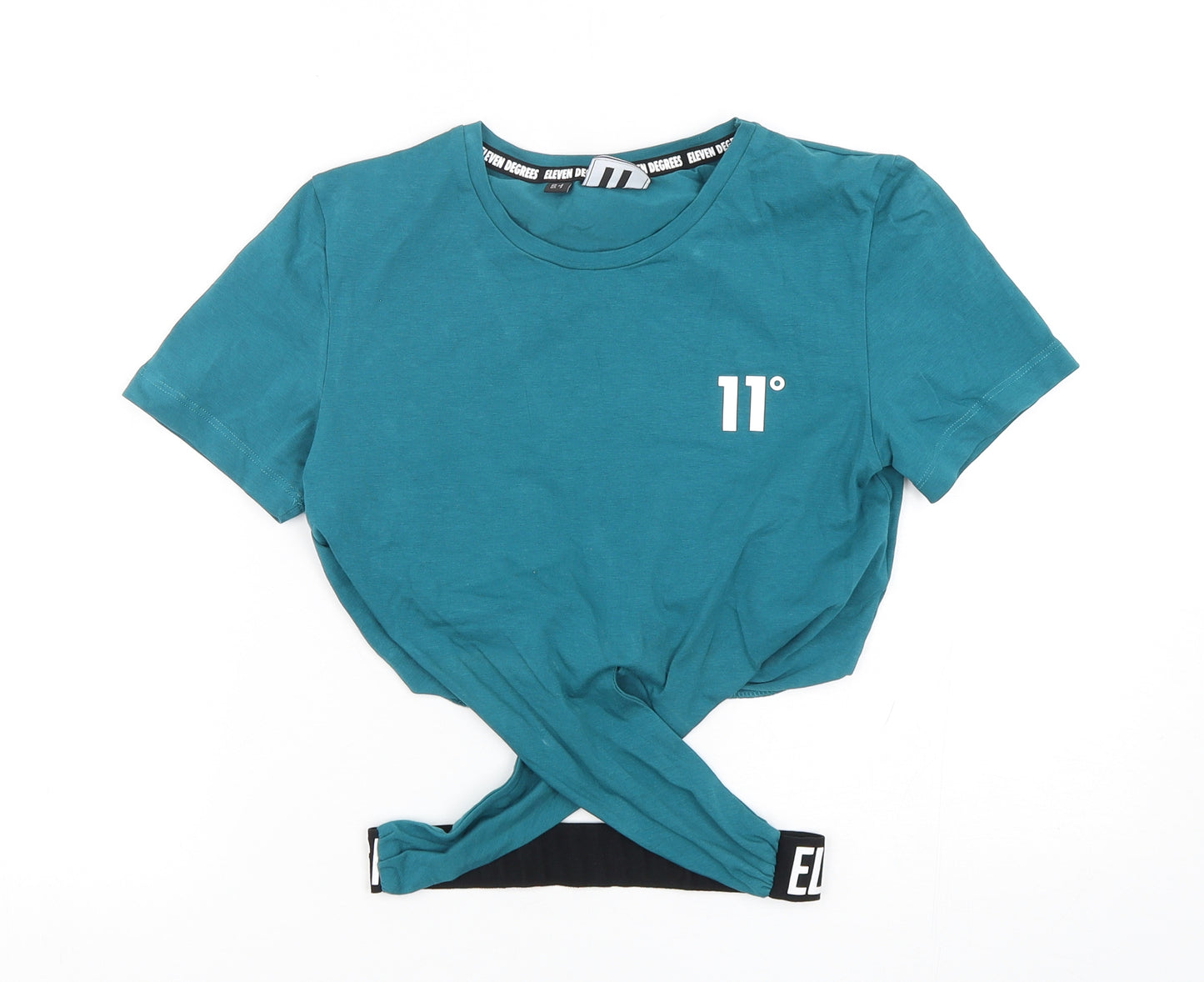 11 degrees Womens Green  Cotton Wrap T-Shirt Size 6 Round Neck