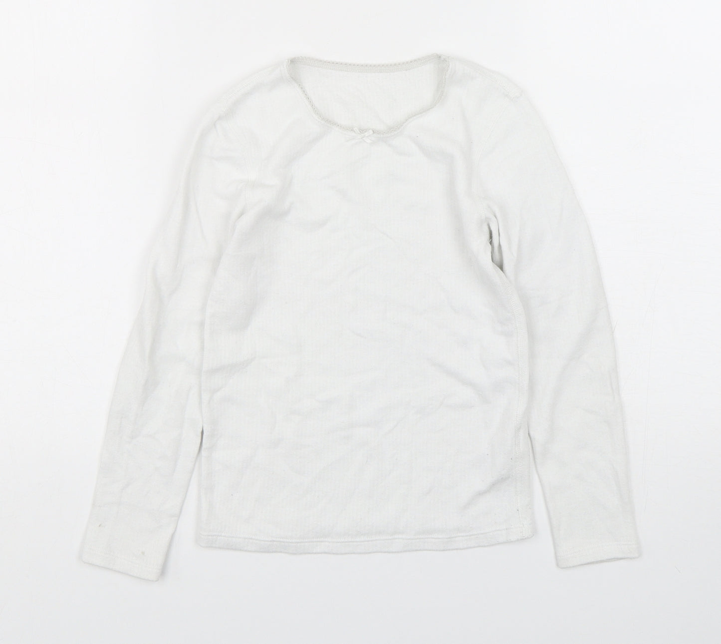 Marks and Spencer Girls White  Cotton Basic T-Shirt Size 8-9 Years Round Neck Pullover