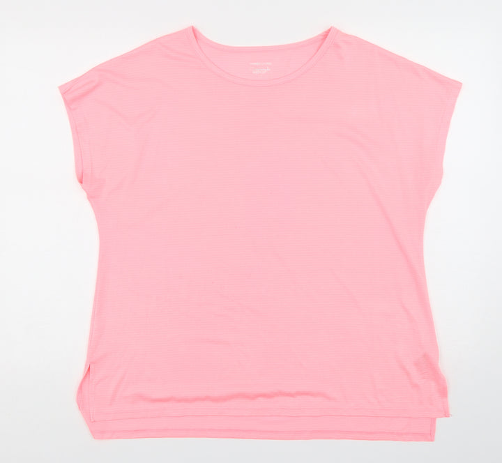 Dunnes Stores Womens Pink Polyester Basic T-Shirt Size L Round Neck Pullover