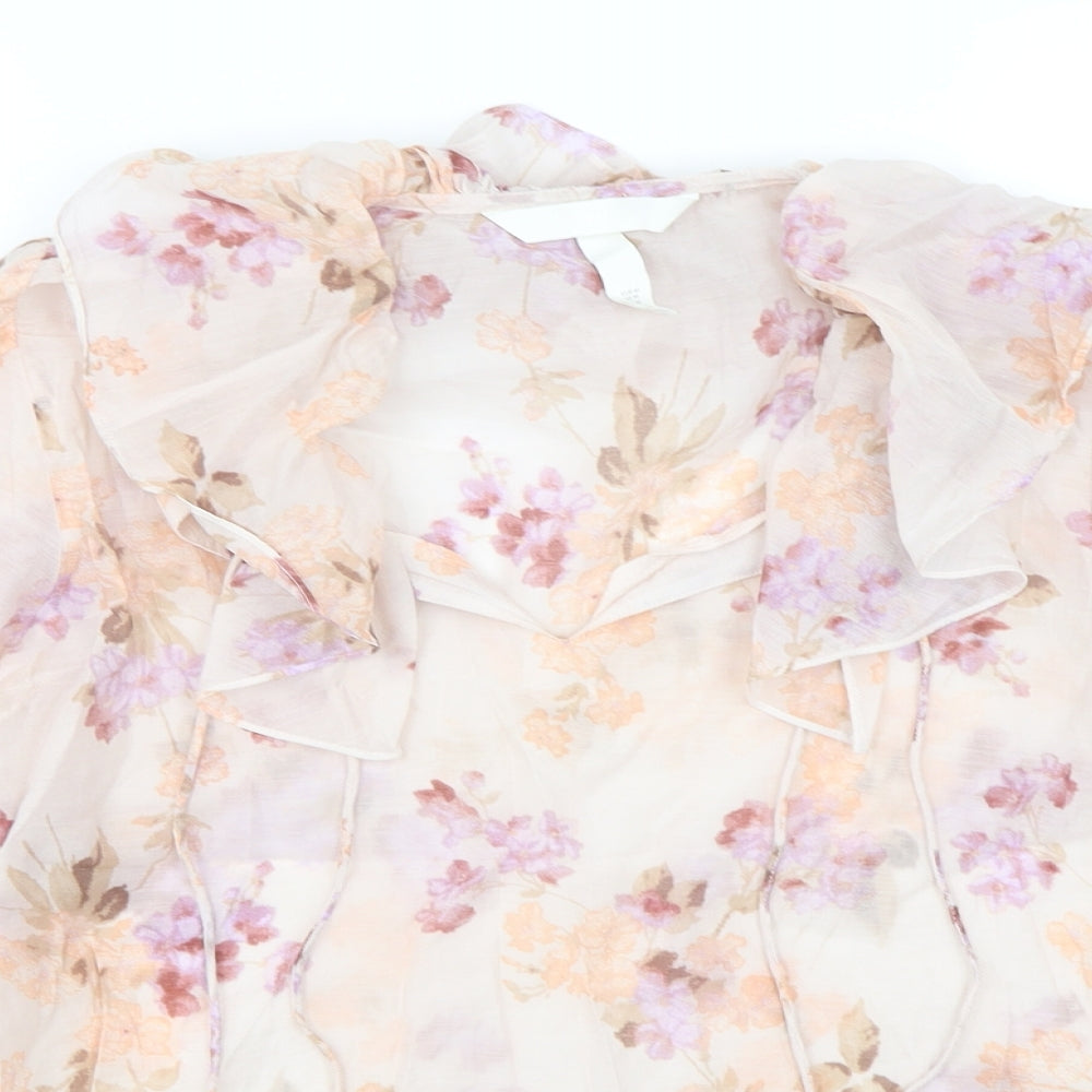 H&M Womens Multicoloured Floral Polyester Basic Blouse Size M Collared