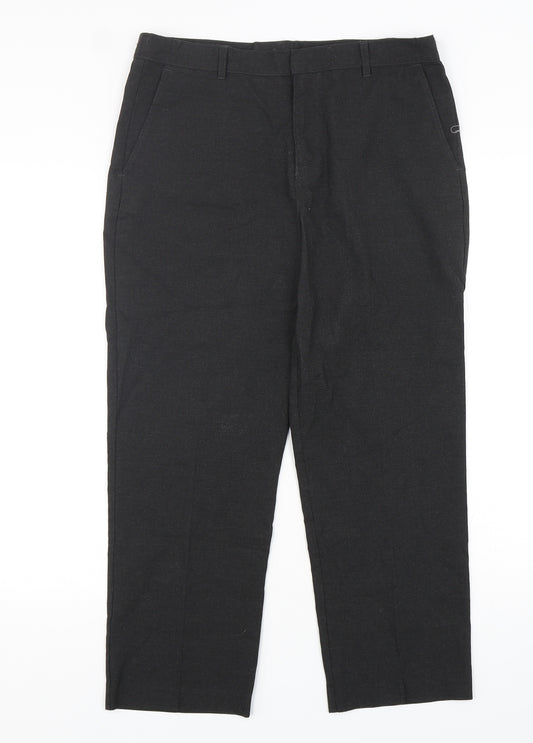 Front view of Marks & Spencer boys’ grey polyester dress pants trousers, size 15-16, years regular